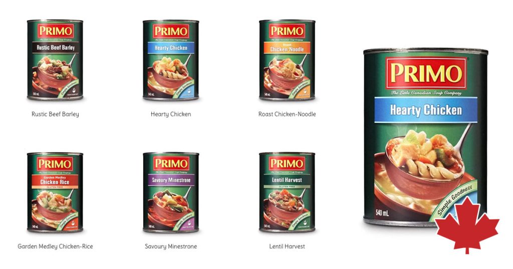 Canadian soup brands, Made in Canada canned soups, primo soups, made in canada